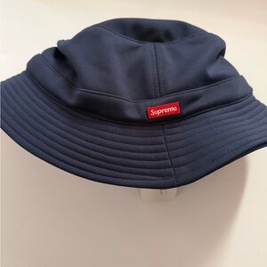 Supreme Dark Blue Bucket Hat with Red Logo